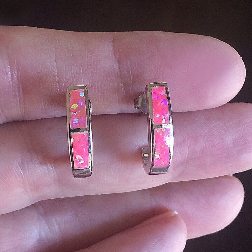New - Pink Fire Opal Silver Earrings